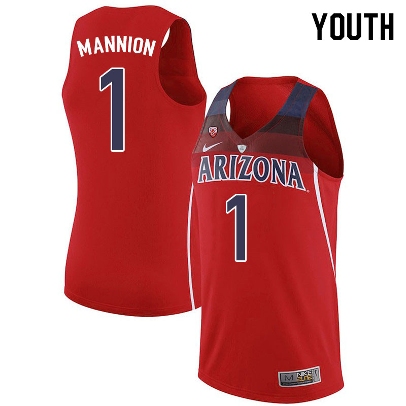 Youth #1 Nico Mannion Arizona Wildcats College Basketball Jerseys Sale-Red